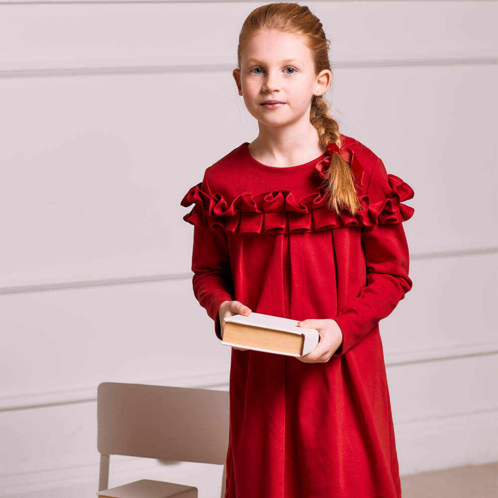 Patachou-Girls Scarlet Cotton Knit Dress | Childrensalon Outlet