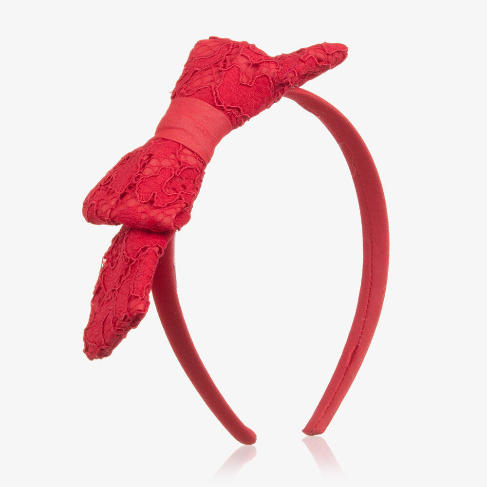 Patachou-عصابة رأس للبنات باللون القرمزي مع دانتيل وزينة فيونكة | Childrensalon Outlet