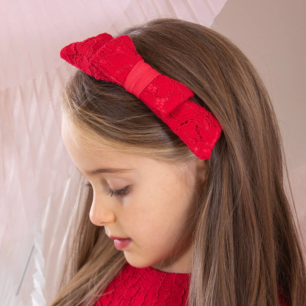 Patachou-Ободок с кружевным бантом для девочек в алом цвете | Childrensalon Outlet