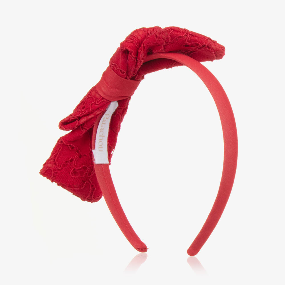 Patachou-Ободок с кружевным бантом для девочек в алом цвете | Childrensalon Outlet