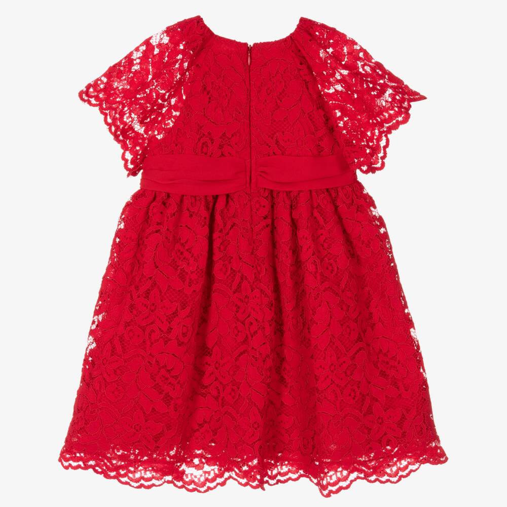 Patachou-فستان دانتيل قرمزي للبنات مع شريط | Childrensalon Outlet