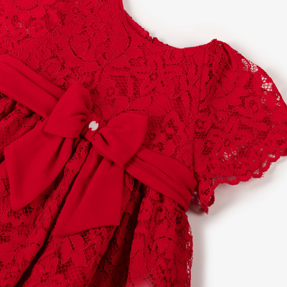 Patachou-فستان دانتيل قرمزي للبنات مع شريط | Childrensalon Outlet