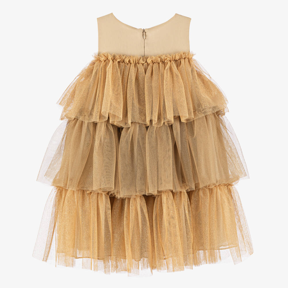 Patachou-Girls Shimmering Gold Tulle Gown | Childrensalon Outlet