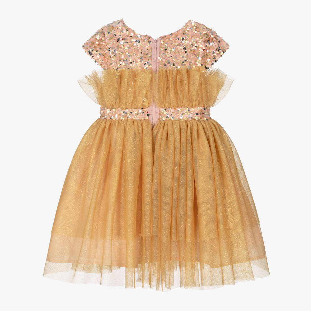Patachou-Girls Shimmering Gold Tulle Gown | Childrensalon Outlet