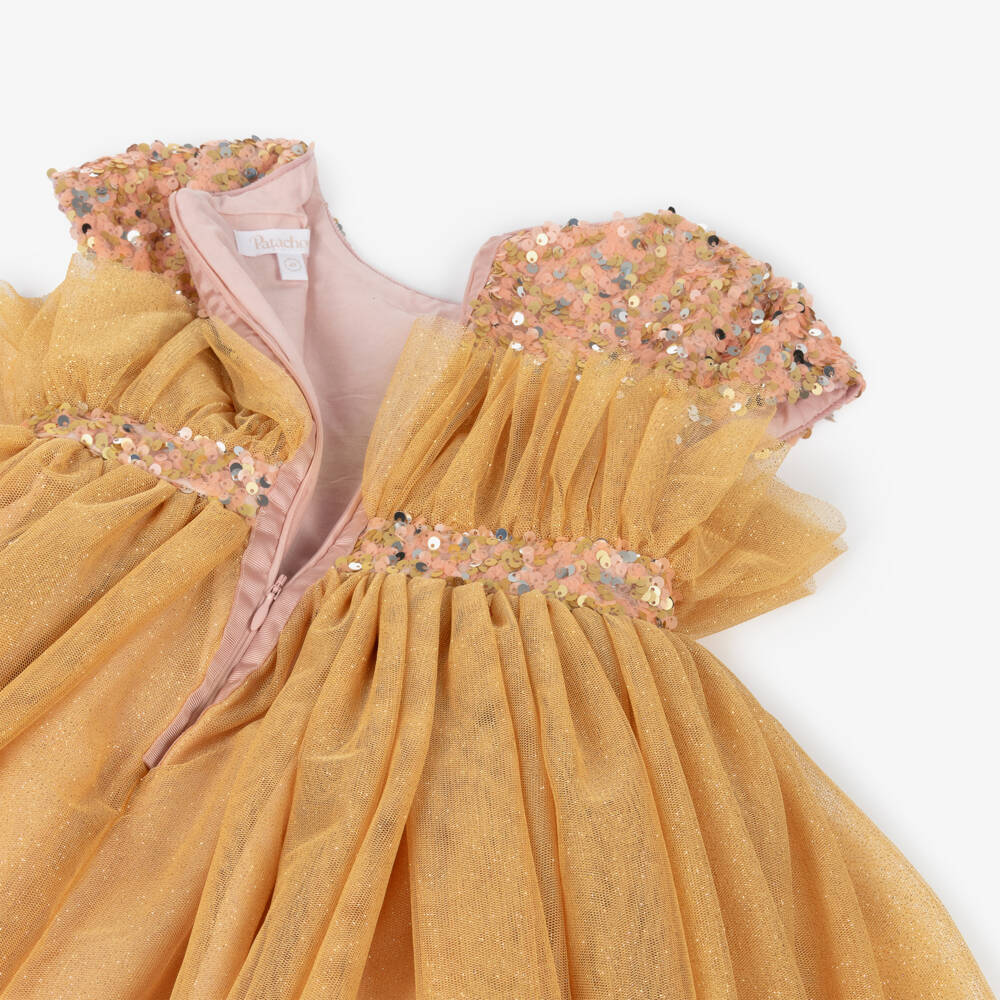 Patachou-Girls Shimmering Gold Tulle Gown | Childrensalon Outlet