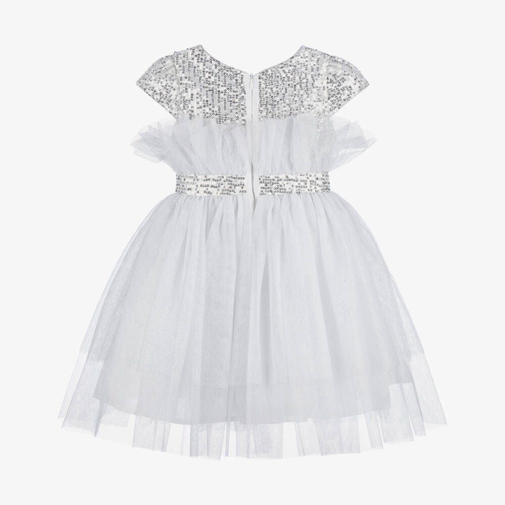 Patachou-Girls Shimmering Silver Tulle Gown | Childrensalon Outlet