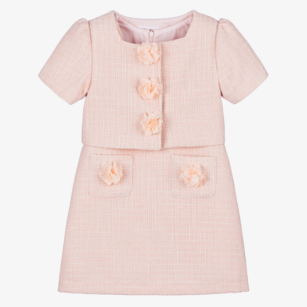 Patachou-Нежный твидовый комплект для девочек в розовом цвете | Childrensalon Outlet