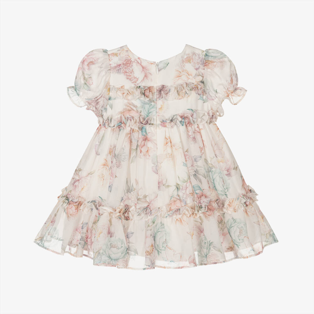 Patachou-Girls Soft Ivory & Pink Floral Gown | Childrensalon Outlet