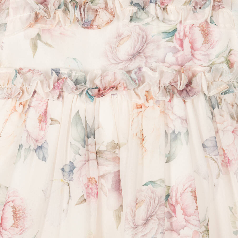Patachou-Girls Soft Ivory & Pink Floral Gown | Childrensalon Outlet