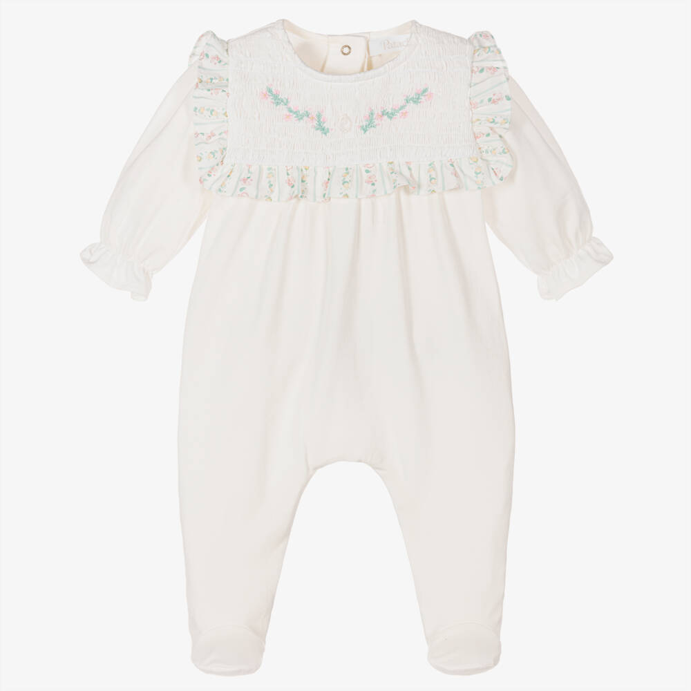 Patachou-Girls Soft Ivory Smocked Romper | Childrensalon Outlet