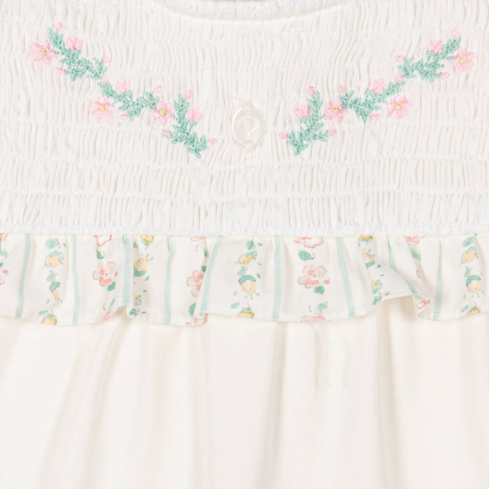 Patachou-Girls Soft Ivory Smocked Romper | Childrensalon Outlet