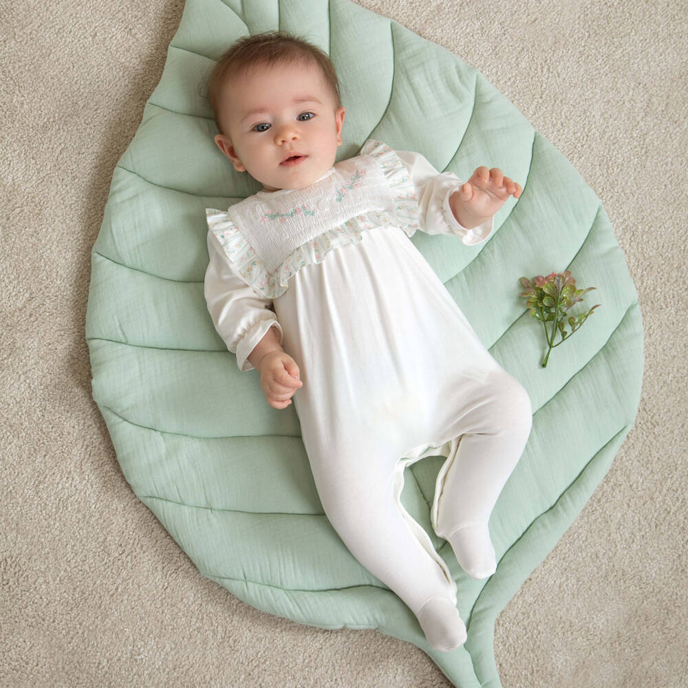 Patachou-Girls Soft Ivory Smocked Romper | Childrensalon Outlet