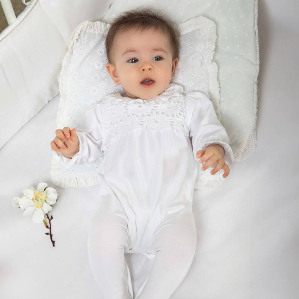 Patachou-Girls Soft White Floral Babygrow | Childrensalon Outlet