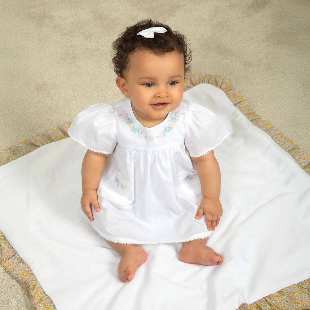 Patachou-Мягкое белое платье с цветочным узором для девочек | Childrensalon Outlet