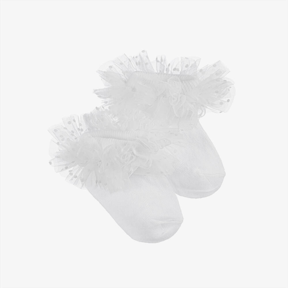 Patachou-Girls Soft White Tulle Frilled Socks | Childrensalon Outlet