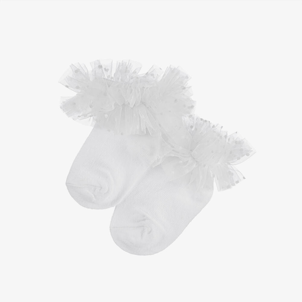 Patachou-Girls Soft White Tulle Frilled Socks | Childrensalon Outlet
