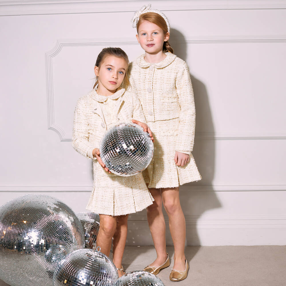 Patachou-Золотое блестящее пальто из твида для девочек | Childrensalon Outlet