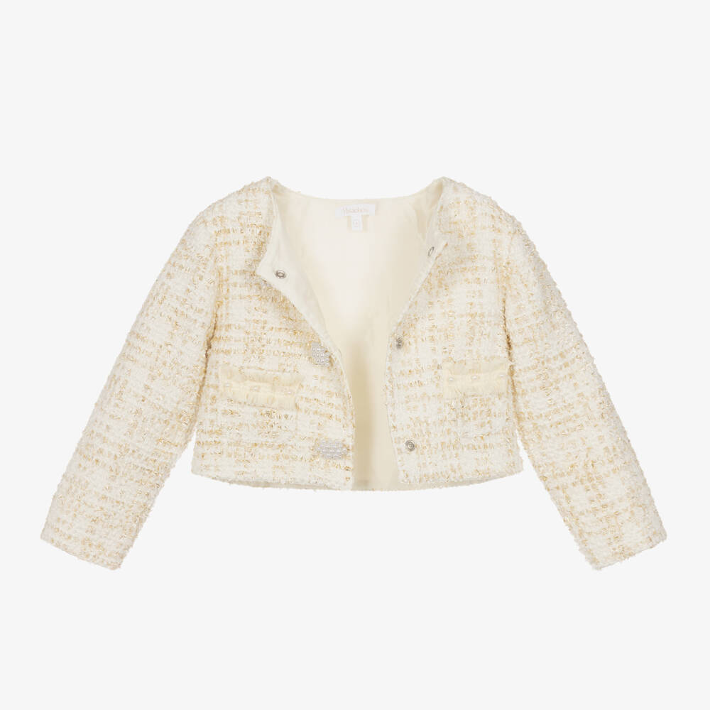 Patachou-Золотое блестящее пальто из твида для девочек | Childrensalon Outlet