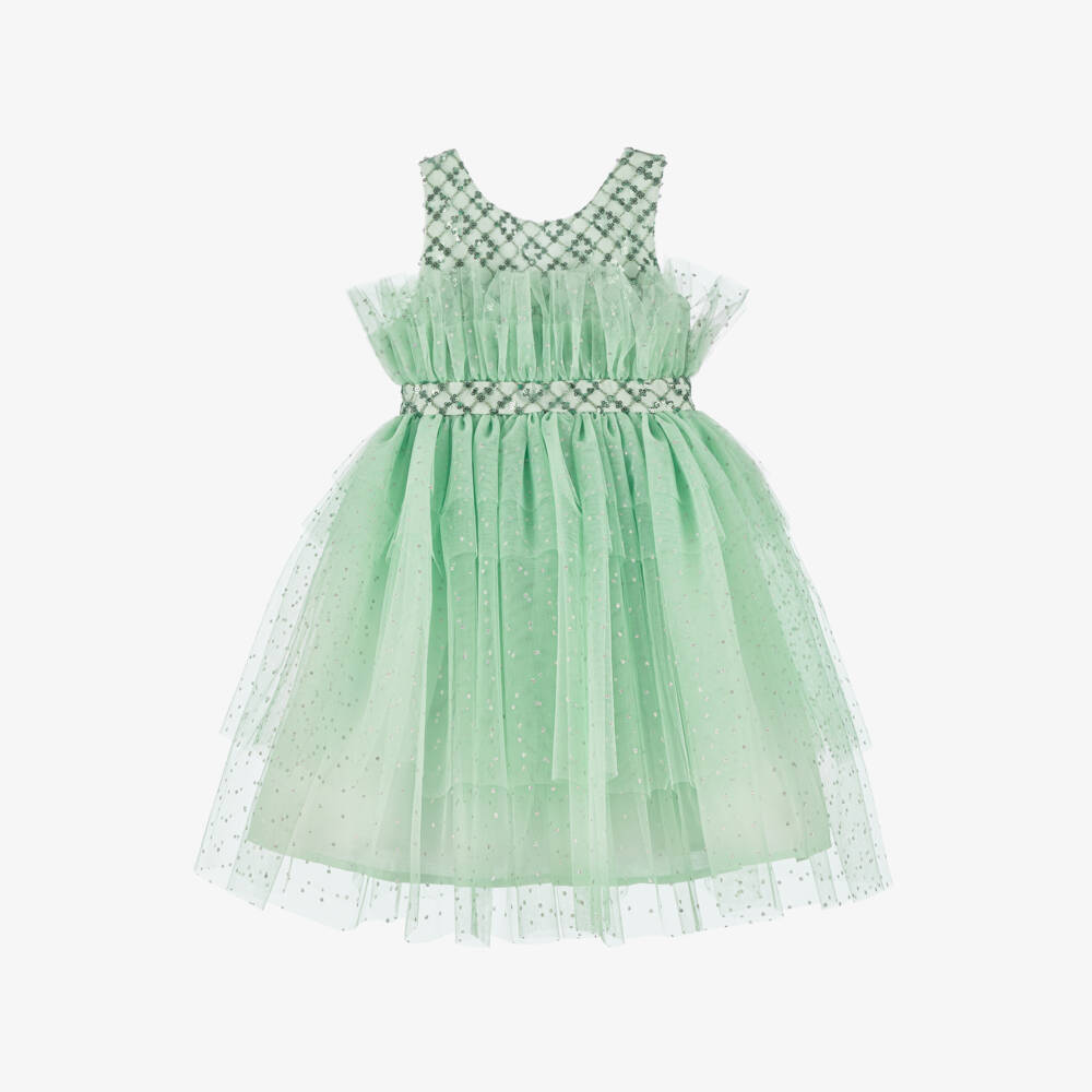 Patachou-Искрящееся тюлевое платье в мятном цвете для девочек | Childrensalon Outlet