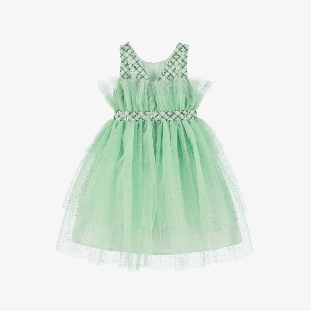Patachou-فستان تول براق باللون النعناعي للبنات | Childrensalon Outlet