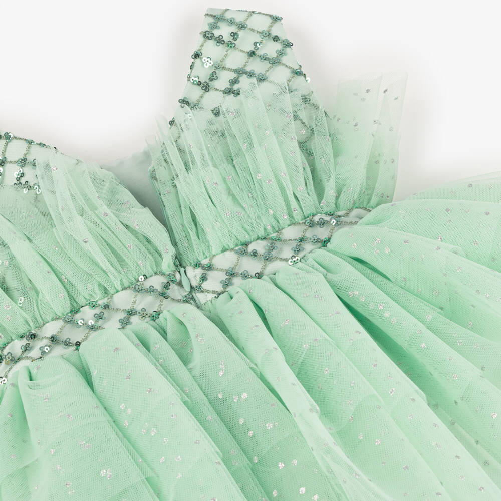 Patachou-فستان تول براق باللون النعناعي للبنات | Childrensalon Outlet
