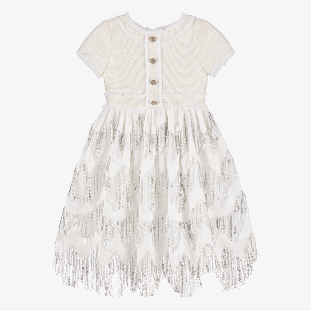 Patachou-Girls Sparkling Tweed Embroidered Dress | Childrensalon Outlet