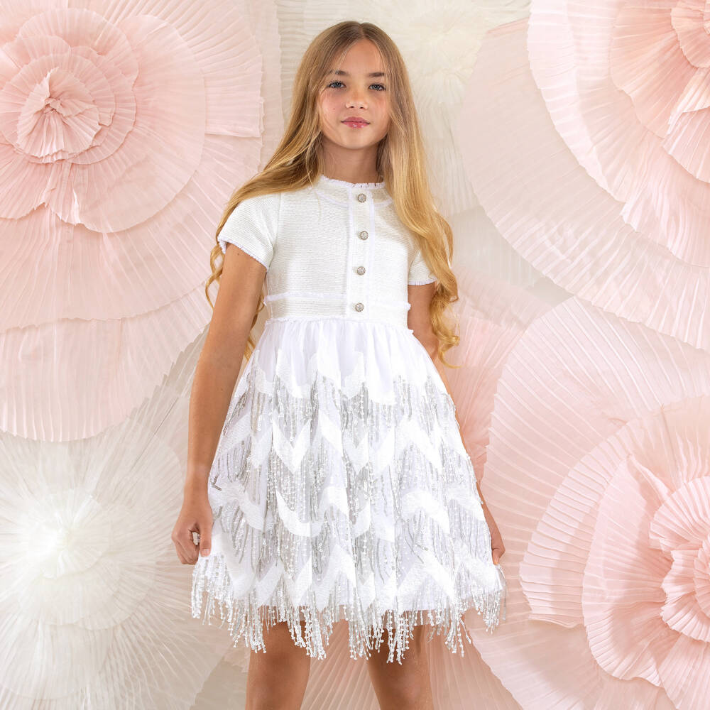 Patachou-Girls Sparkling Tweed Embroidered Dress | Childrensalon Outlet