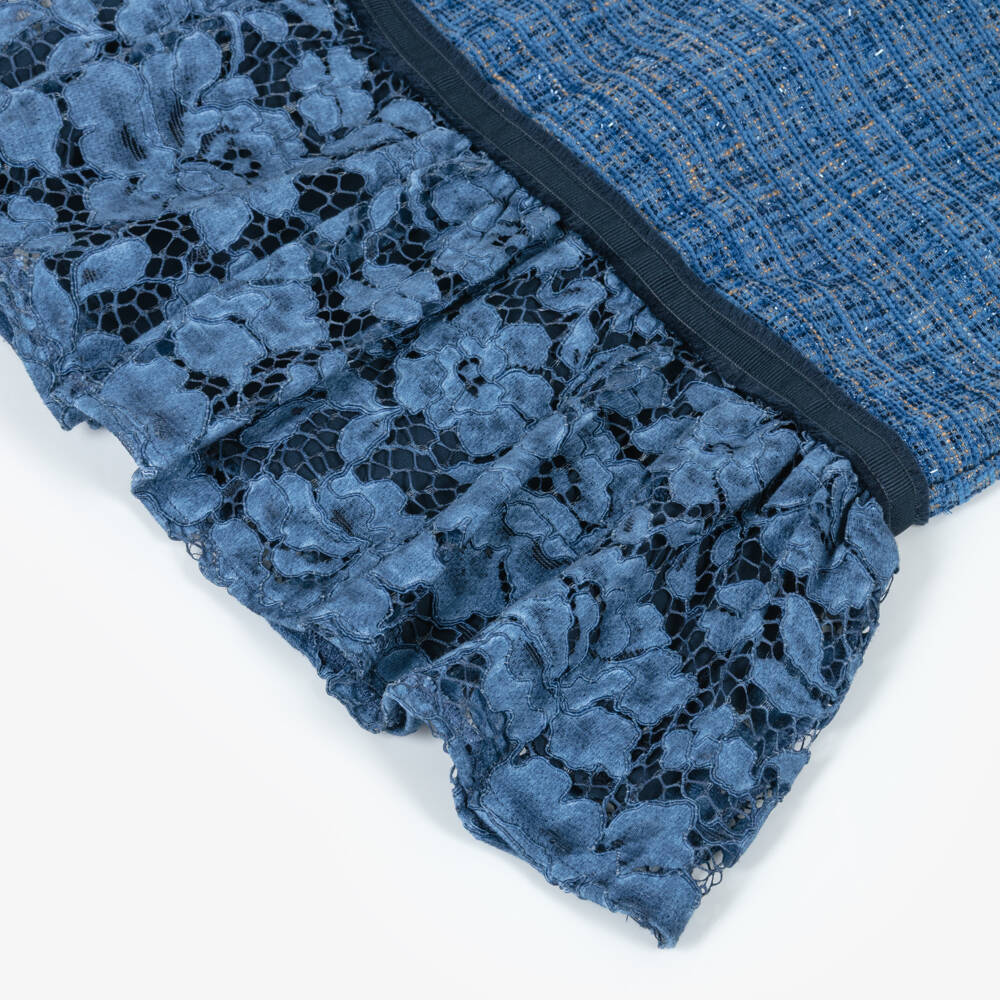 Patachou-Girls Sparkly Blue Tweed & Guipure Lace Dress | Childrensalon Outlet