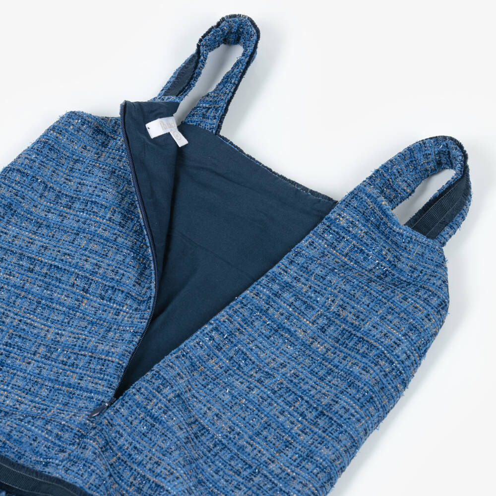 Patachou-Girls Sparkly Blue Tweed & Guipure Lace Dress | Childrensalon Outlet