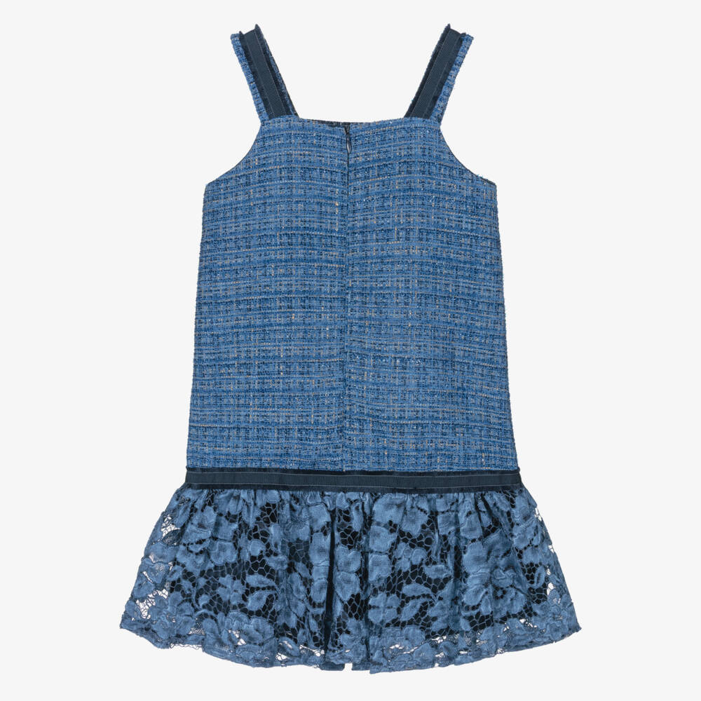 Patachou-Girls Sparkly Blue Tweed & Guipure Lace Dress | Childrensalon Outlet