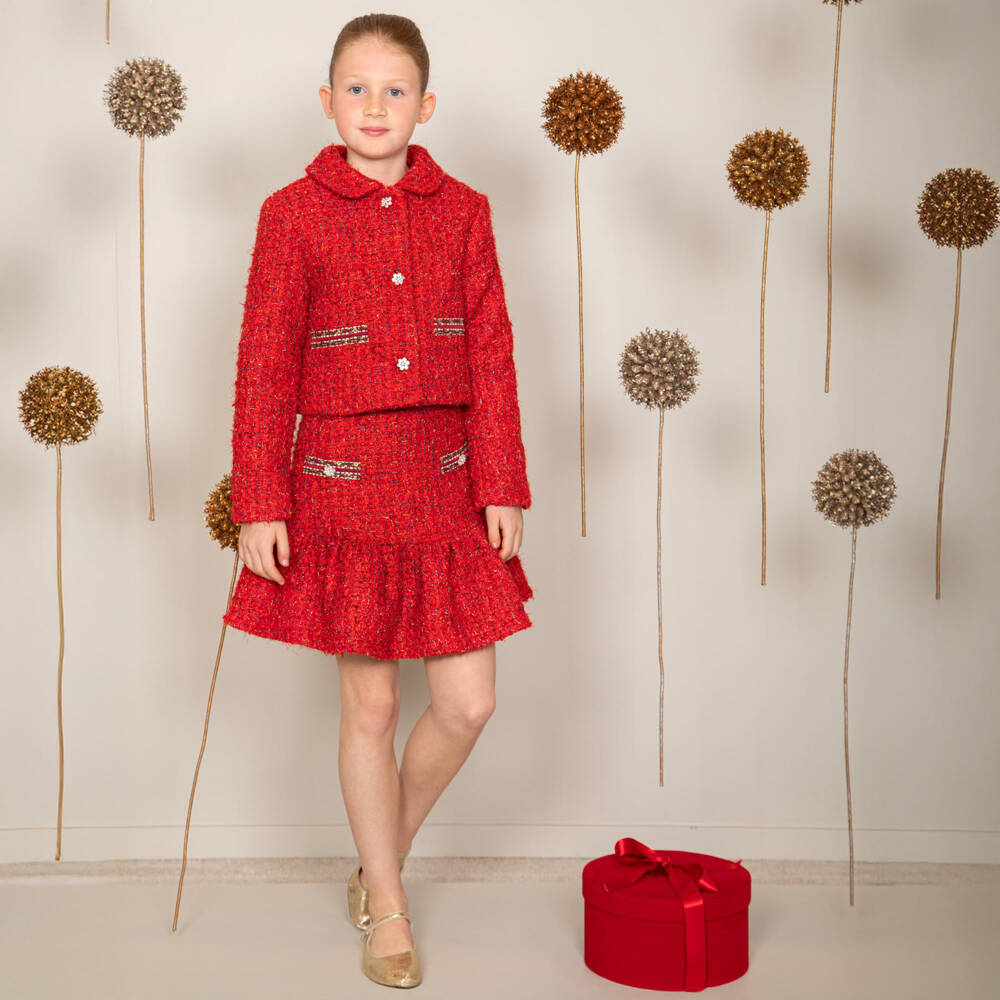 Patachou-Юбка из мерцающего красного твида для девочек | Childrensalon Outlet