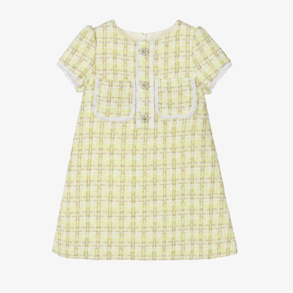 Patachou-فستان بناتي بتصميم A-Line من قماش التويد بلون الشمس | Childrensalon Outlet