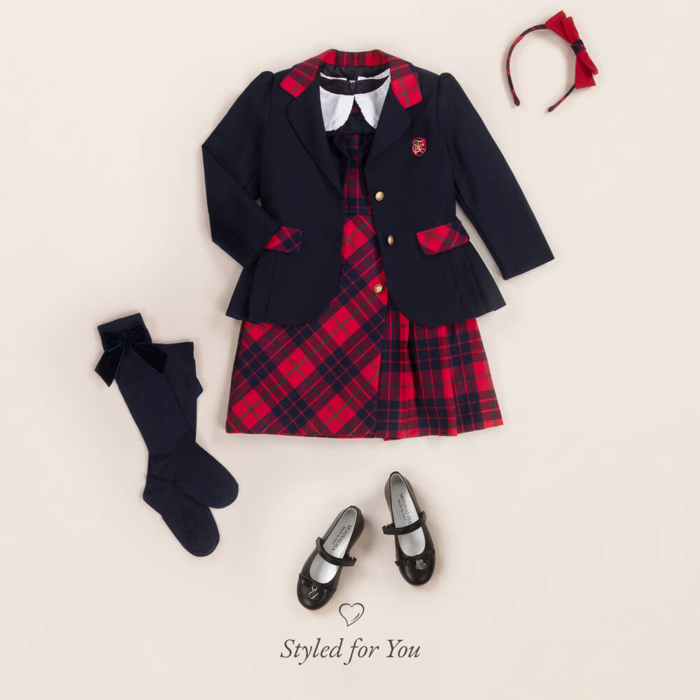 Patachou-Girls Tartan Collar Bow Dress | Childrensalon Outlet