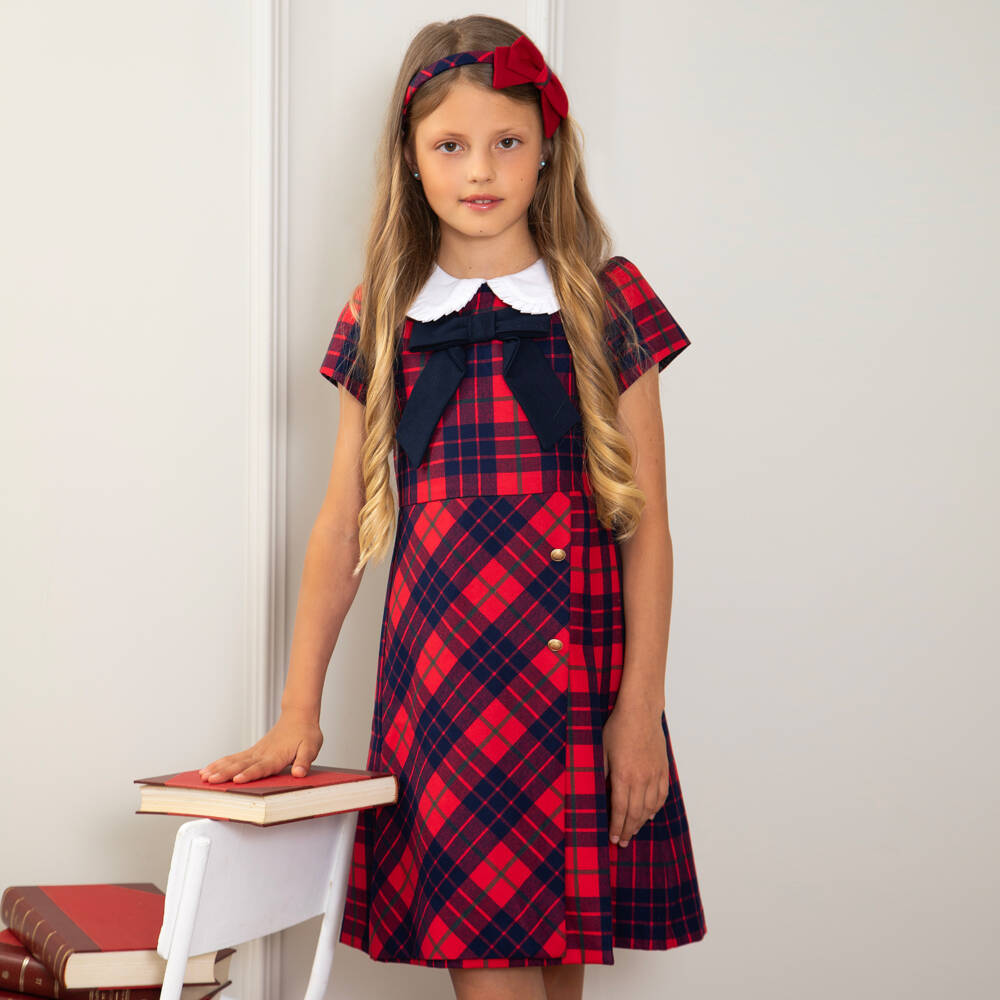 Patachou-Girls Tartan Collar Bow Dress | Childrensalon Outlet