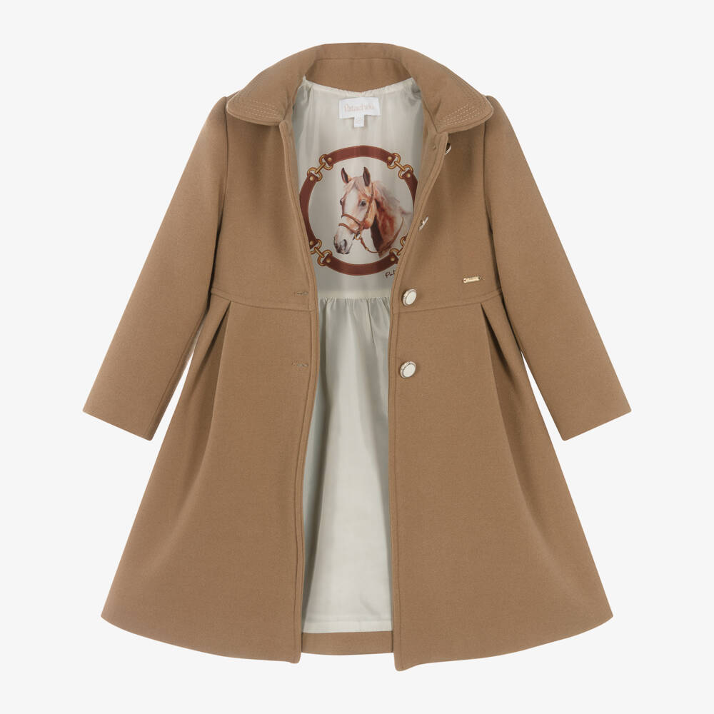 Patachou-Girls Taupe Shawl Collar Coat | Childrensalon Outlet