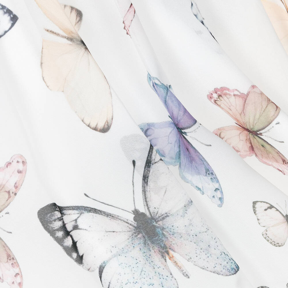 Patachou butterfly-print tiered dress - White