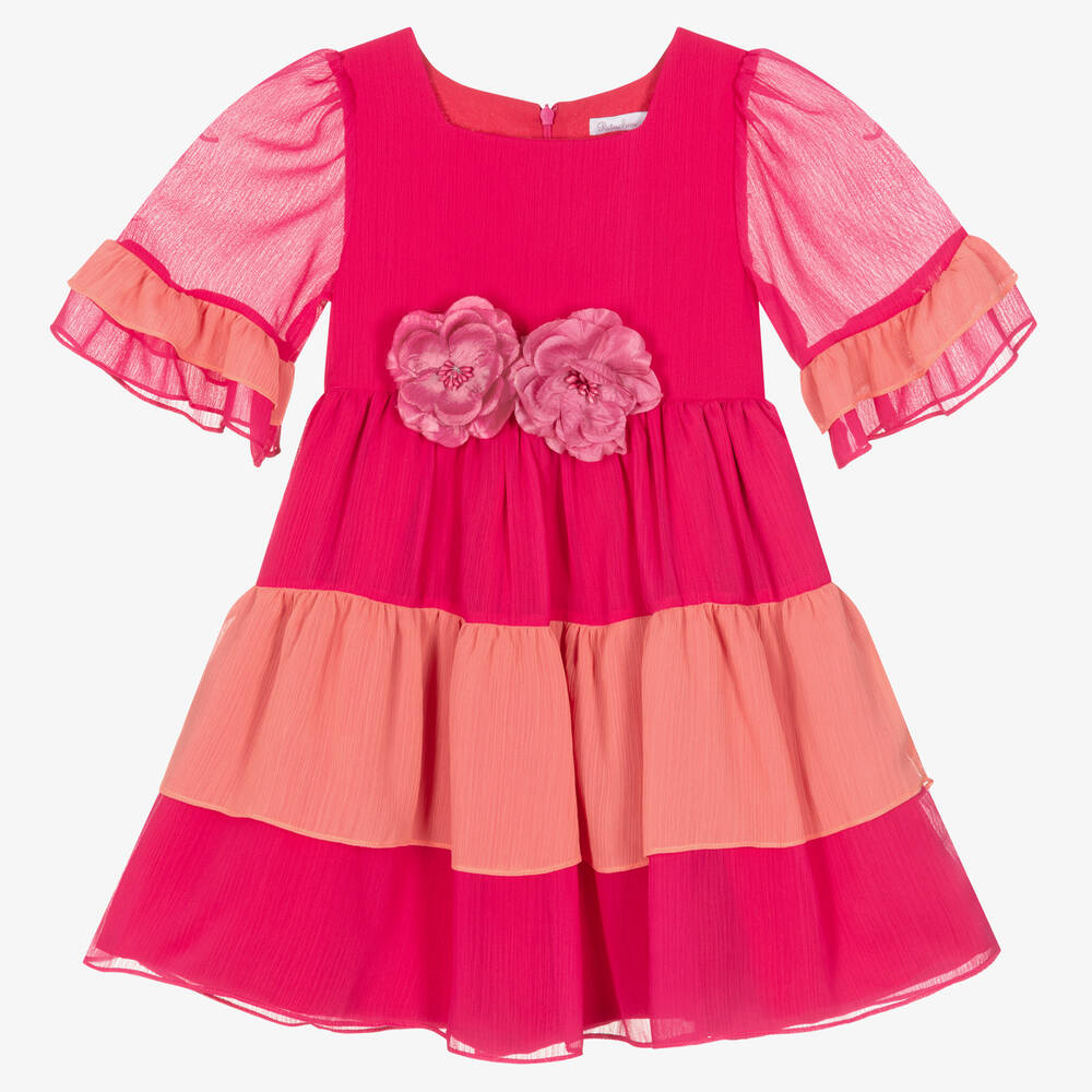 Patachou - Robe mousseline rose volants fille | Childrensalon