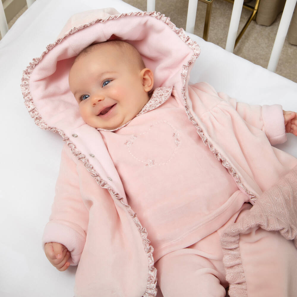 Patachou-Girls Velour Pink Hooded Coat | Childrensalon Outlet