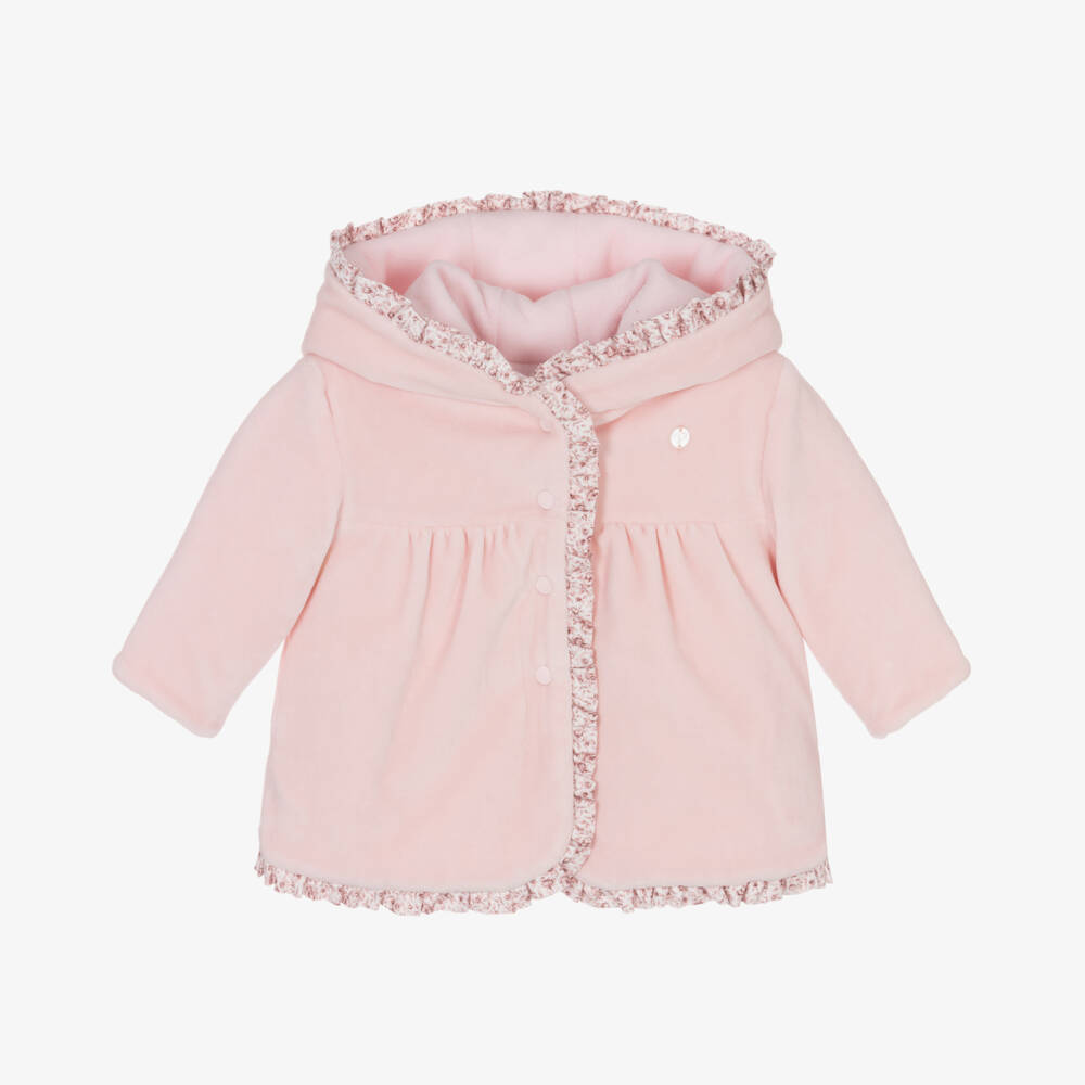 Patachou-Girls Velour Pink Hooded Coat | Childrensalon Outlet