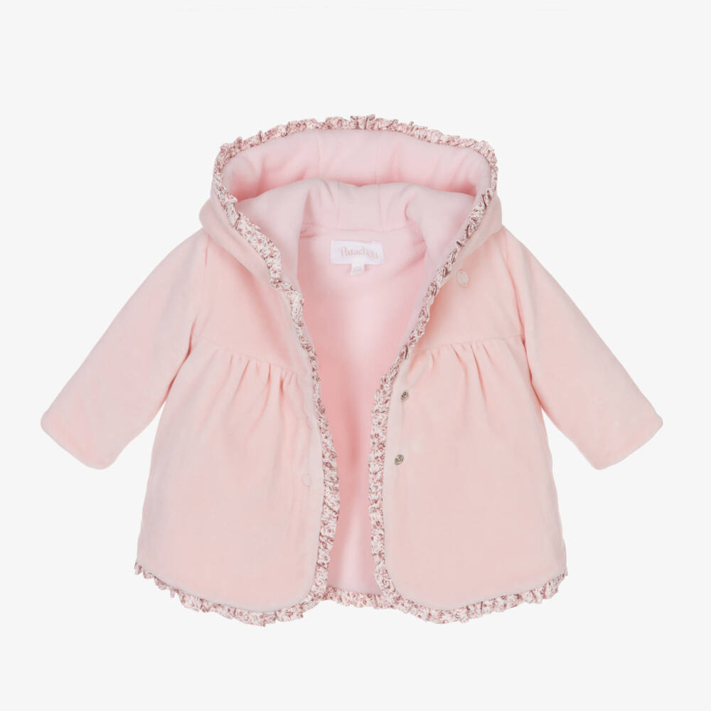 Patachou-Girls Velour Pink Hooded Coat | Childrensalon Outlet