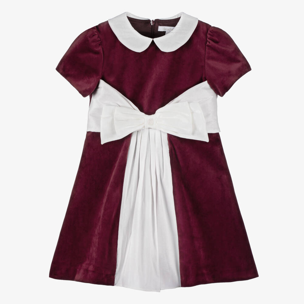 Patachou-Girls Velvet Burgundy Dress with Bow | Childrensalon Outlet