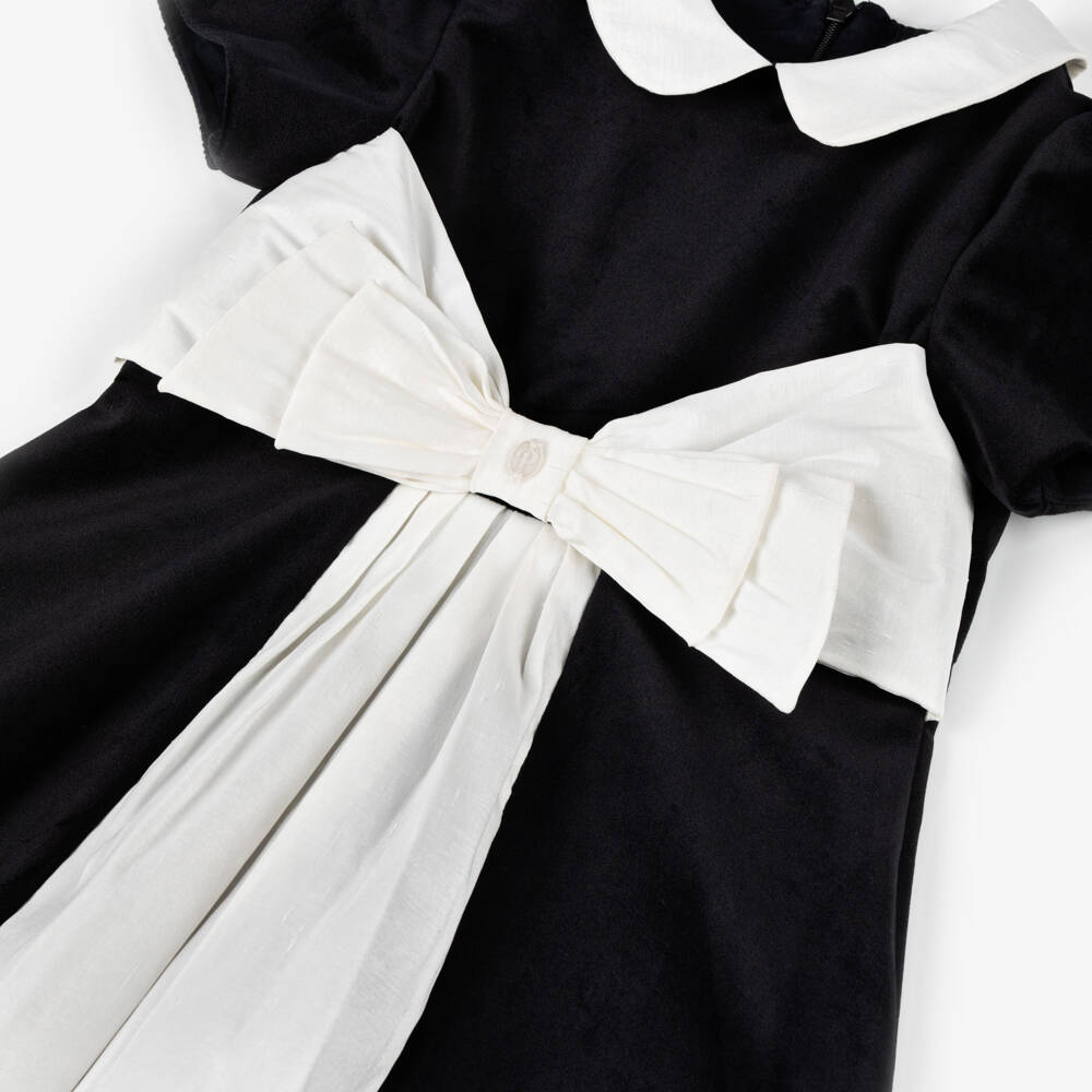 Patachou-Girls Velvet Dress with Ivory Bow | Childrensalon Outlet