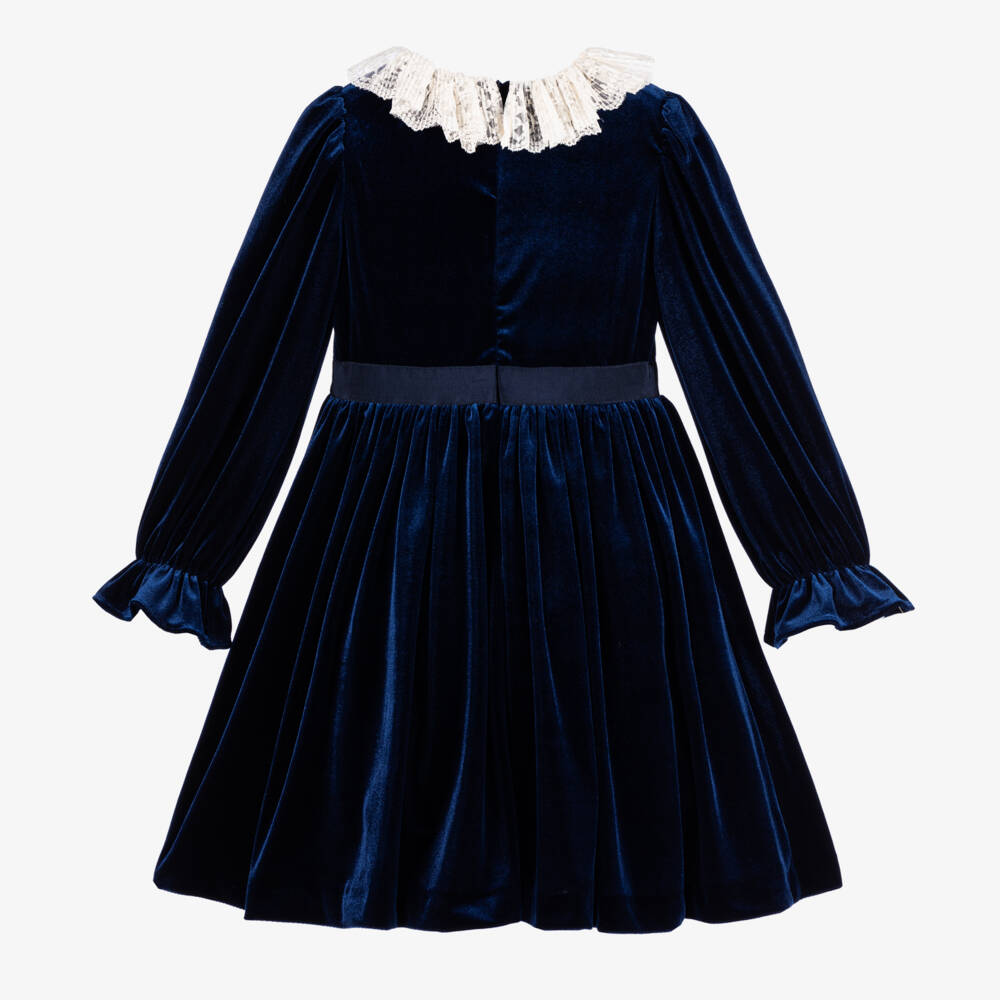 Patachou-Girls Velvet Dress with Lace Collar | Childrensalon Outlet