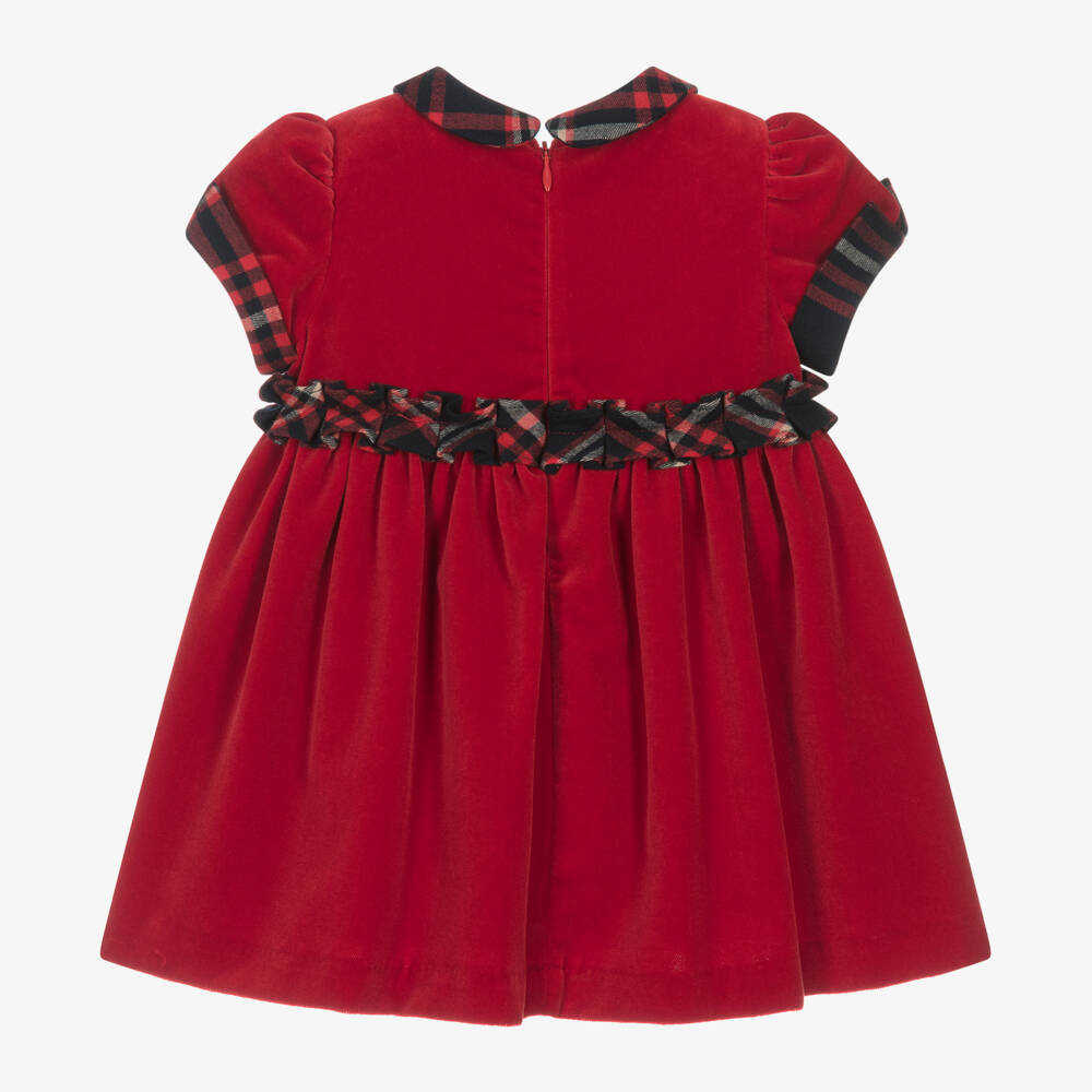 Patachou-Girls Velvet Tartan Collar Dress | Childrensalon Outlet