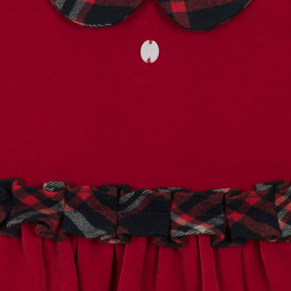 Patachou-Girls Velvet Tartan Collar Dress | Childrensalon Outlet
