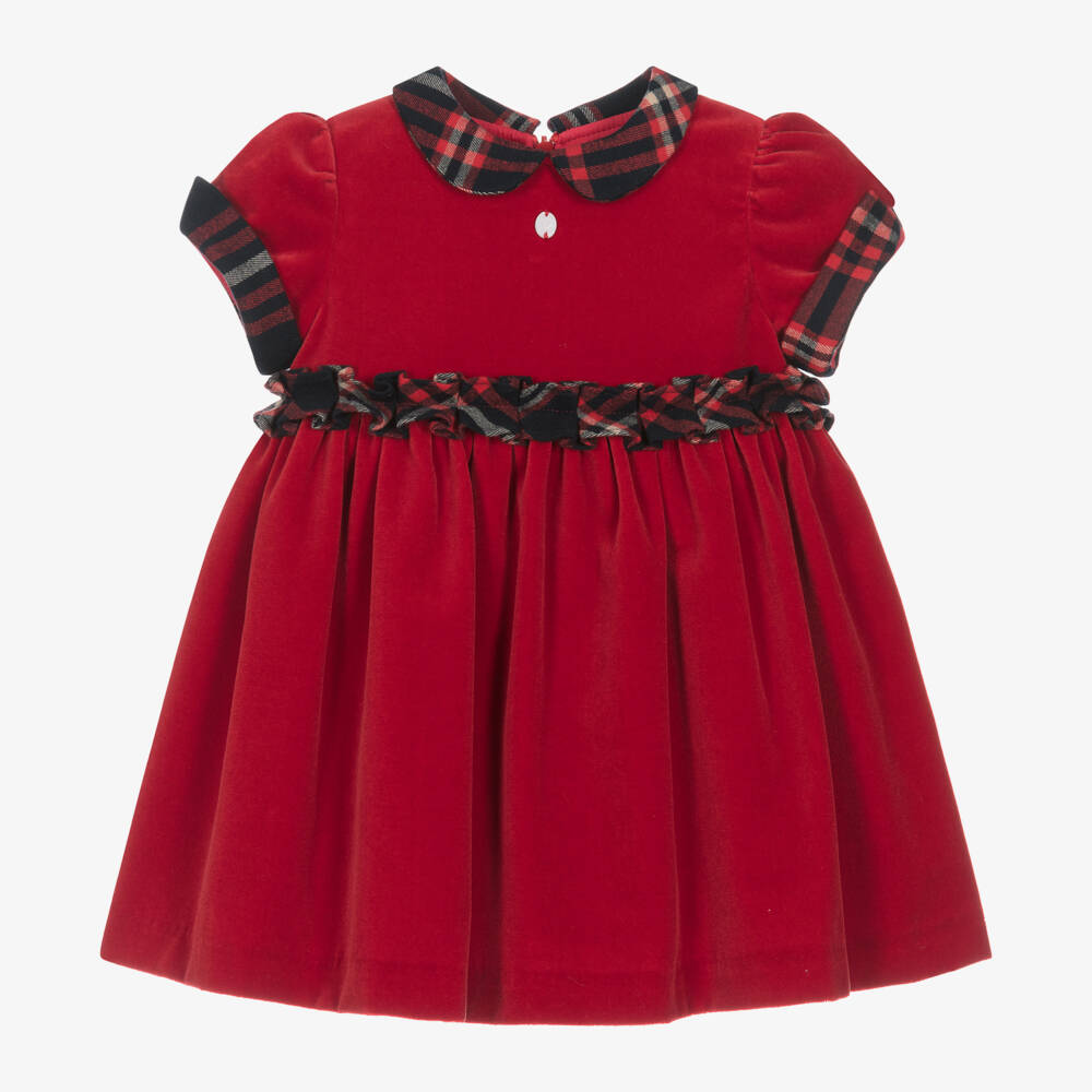 Patachou-Girls Velvet Tartan Collar Dress | Childrensalon Outlet