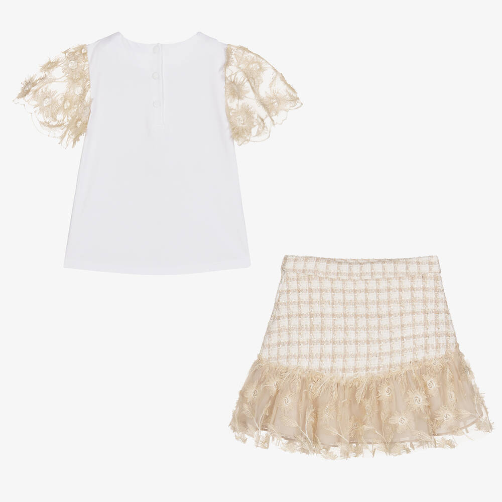 Patachou-Бело-бежевый топ и юбка из твида | Childrensalon Outlet