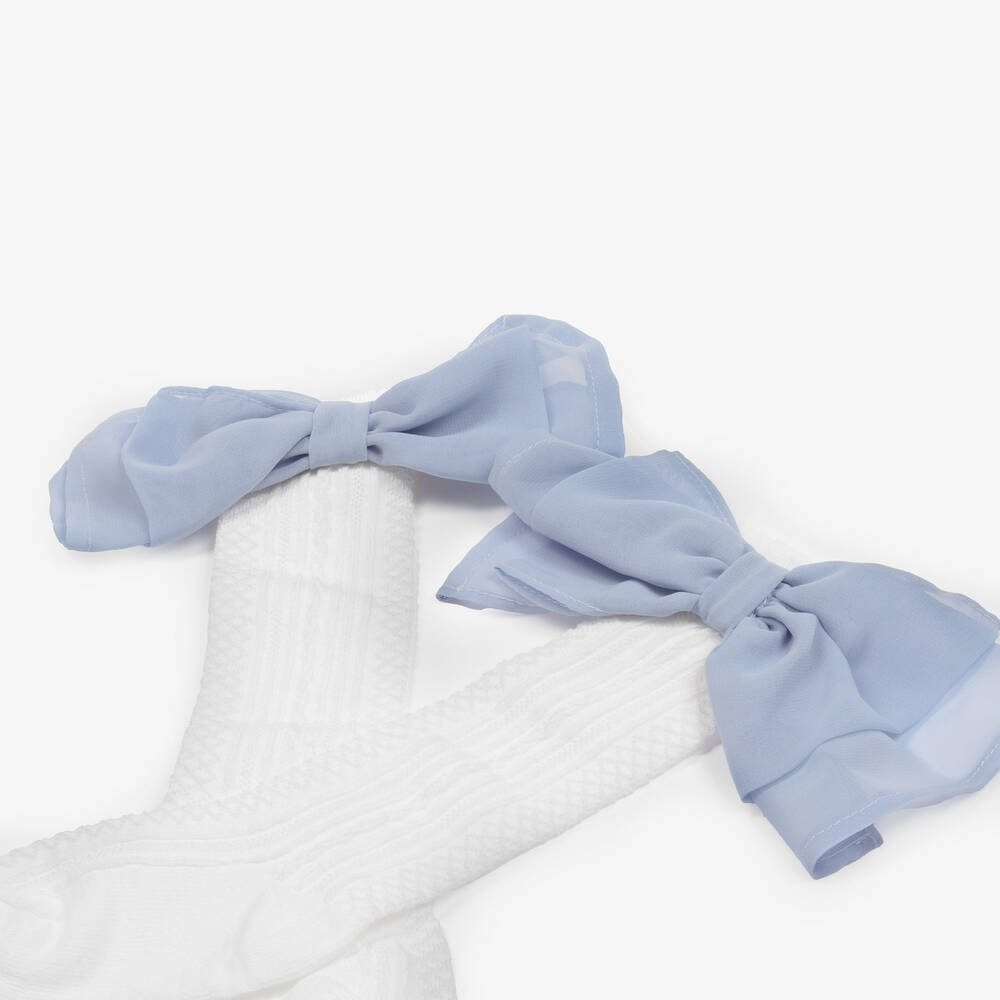 Patachou-Girls White & Blue Bow Socks | Childrensalon Outlet