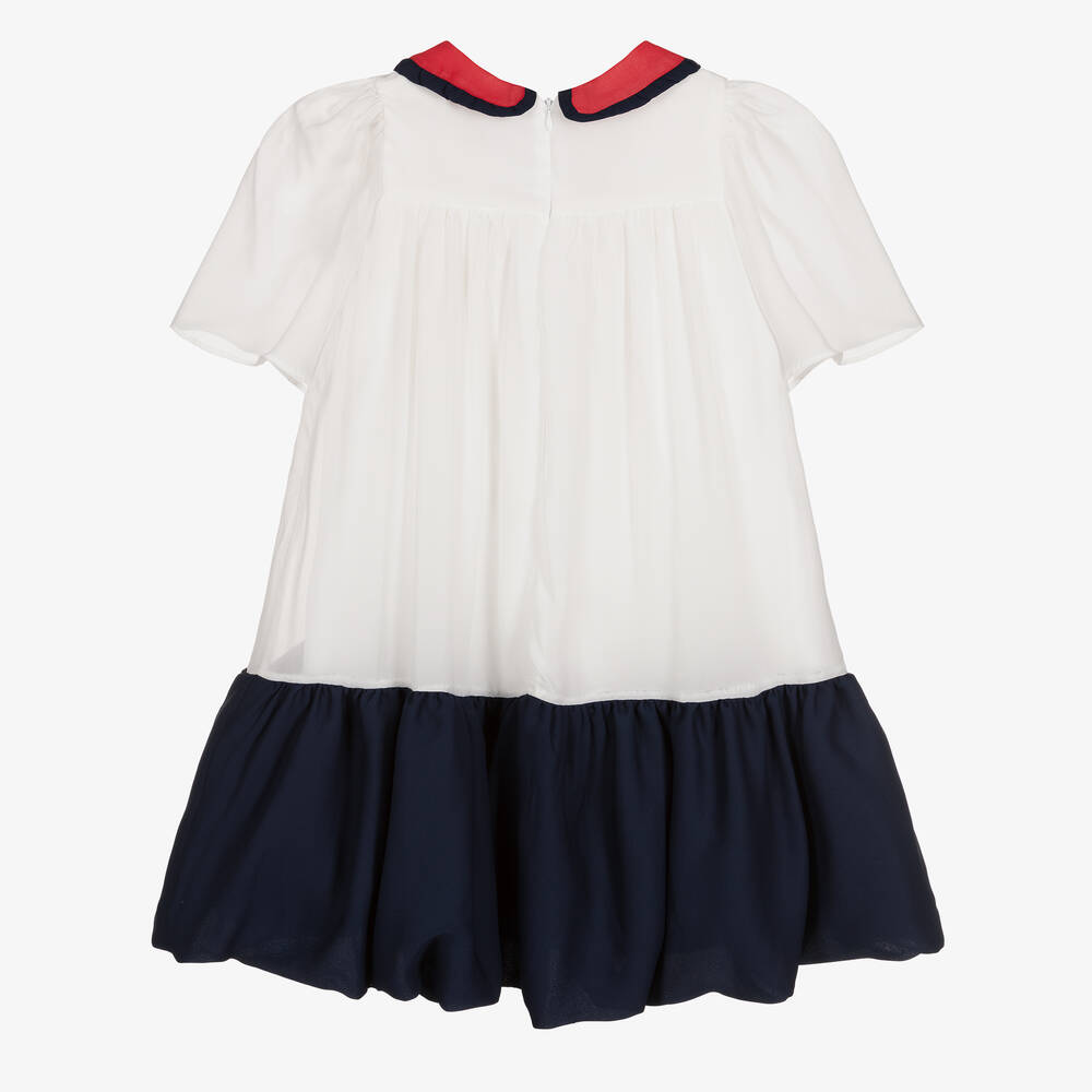 Patachou-فستان أطفال بناتي شيفون لون أبيض وكحلي | Childrensalon Outlet