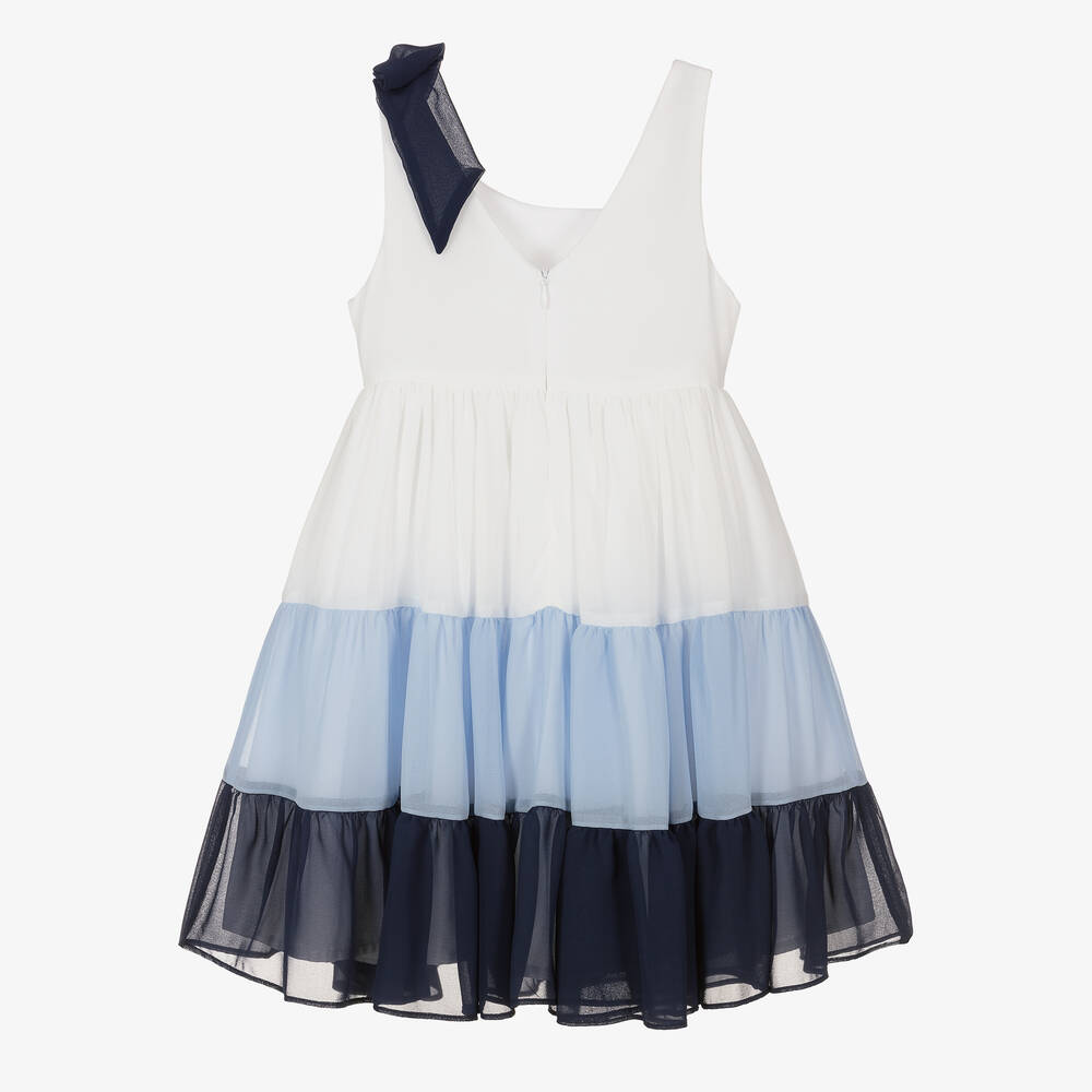 Patachou-Girls White & Blue Chiffon Dress | Childrensalon Outlet